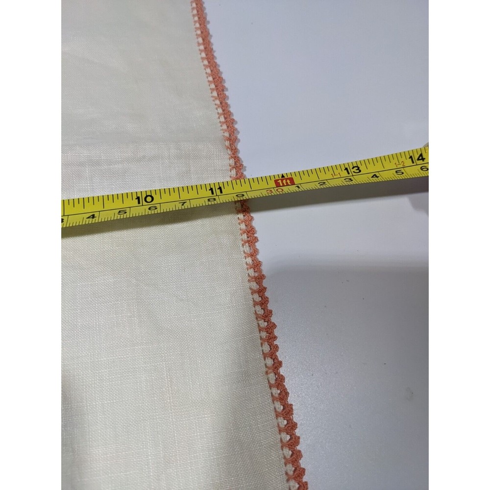 Vintage Handkerchief Hanky Peach Crochet Border Pocket Scarf Handmade 11.5 inch - Picture 7 of 7